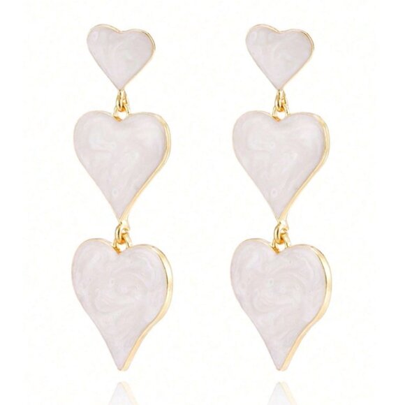 Vintage Style White Marble Heart Shaped Dangle Drop Statement Earrings #202 - Picture 3 of 5